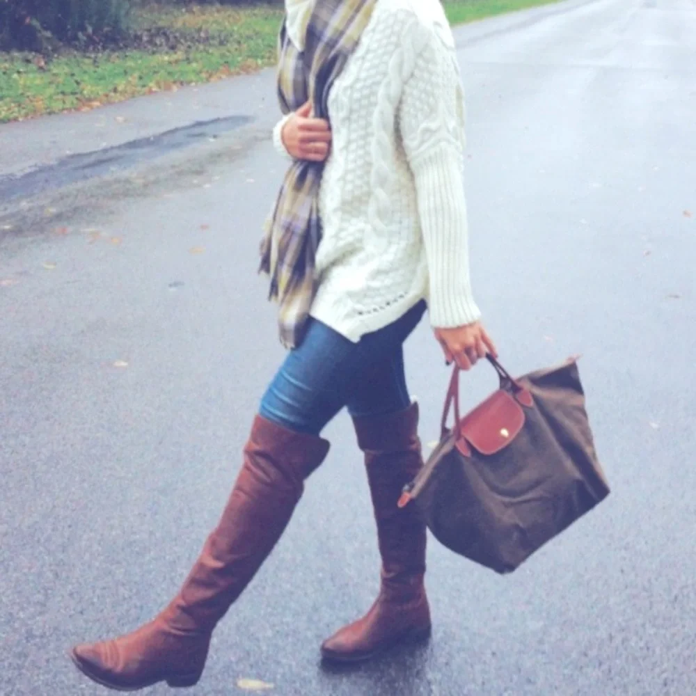 Frye Taupe Leather OTK Riding Boots